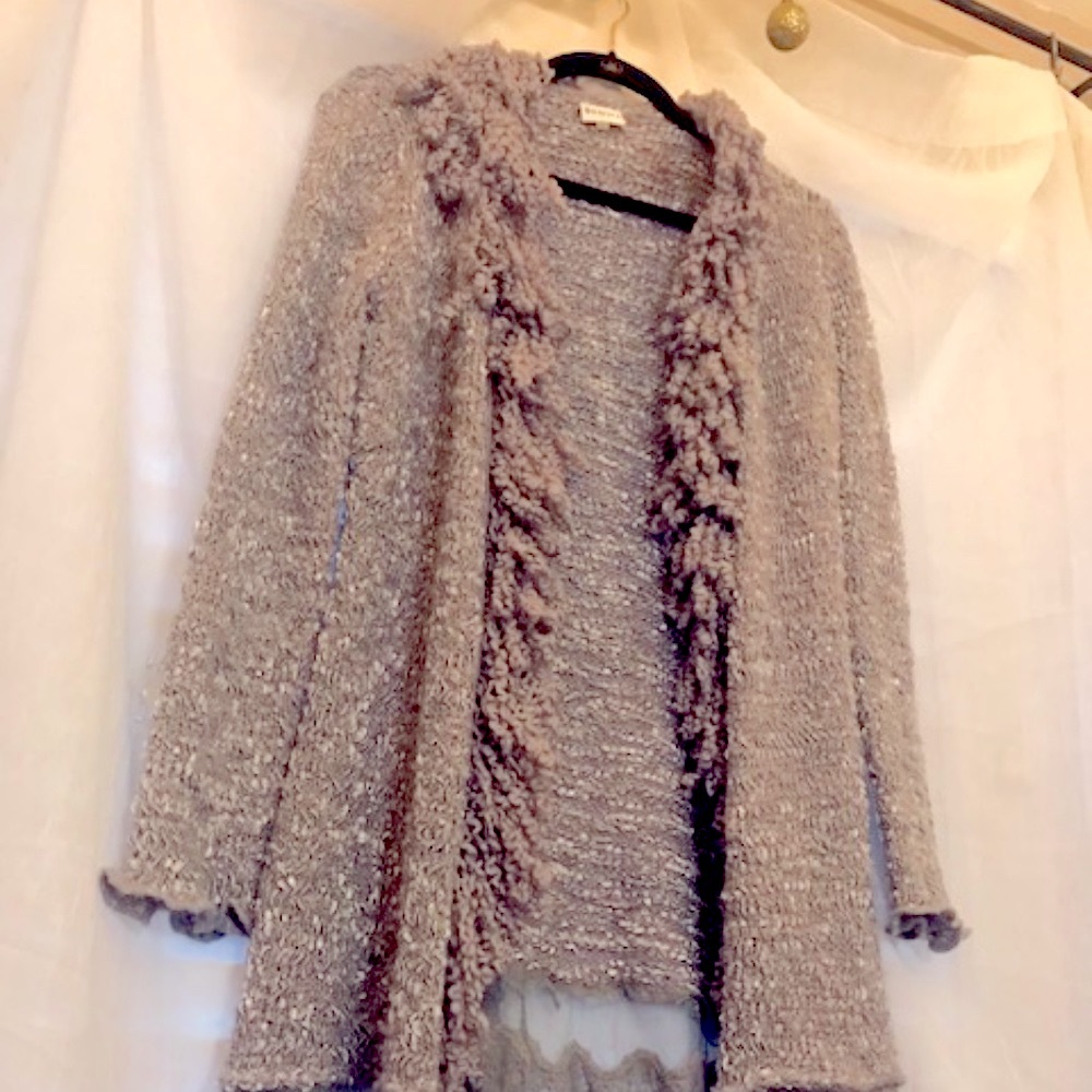 Long Sweater Cardigan with Soft Fringe and Lace